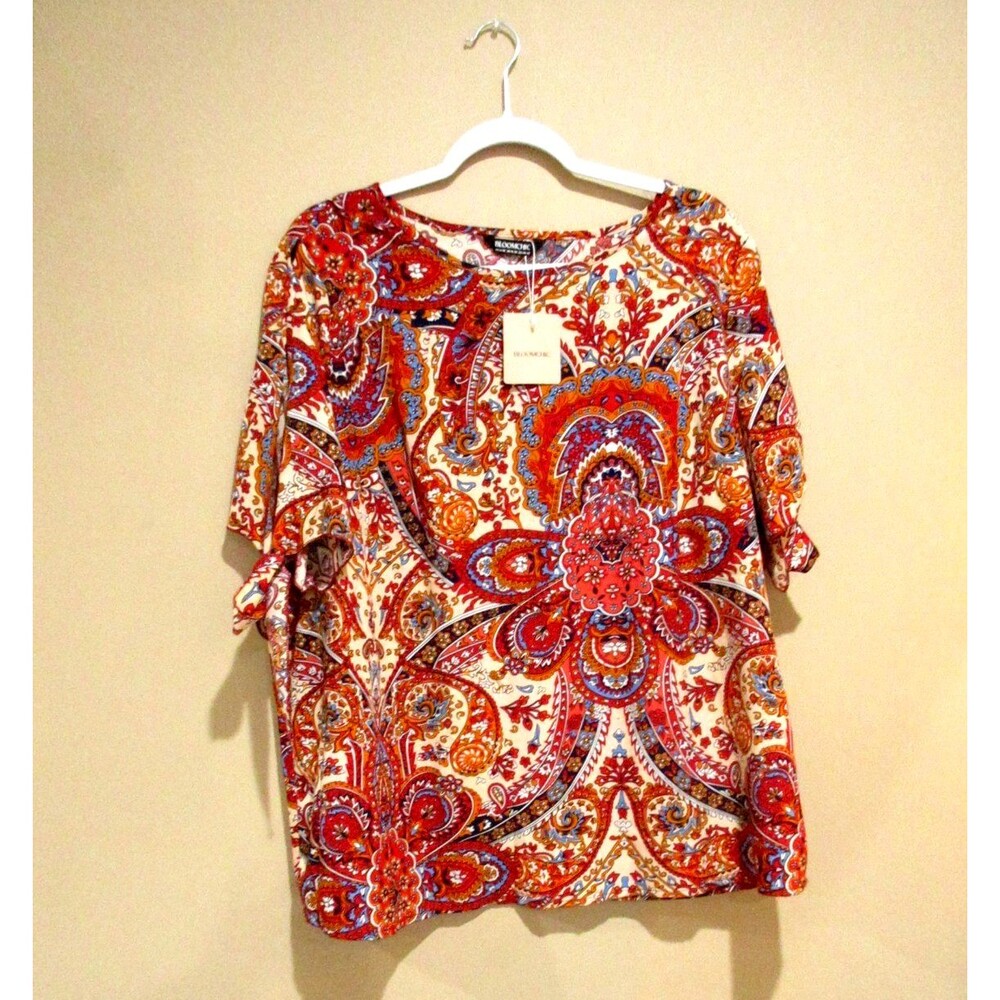BLOOMCHIC Blouse Women US 14-16 Print All-Over Red/Orange